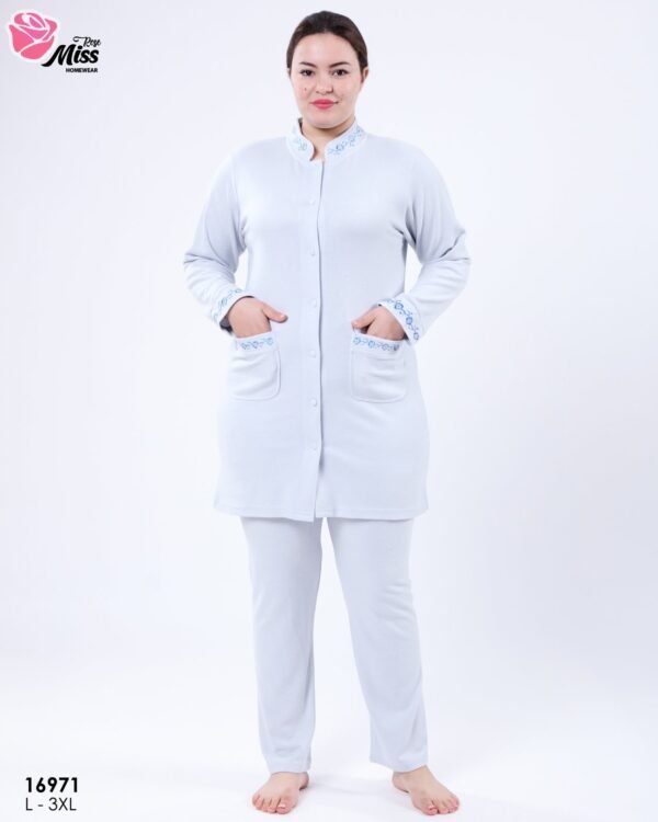 Rose Miss Pyjama tunique boutonnée brodée – Réf 16971 – Bleu ciel