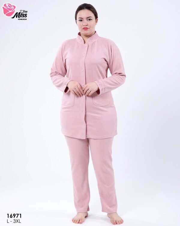 Rose Miss Pyjama tunique boutonnée brodée – Réf 16971 – Vieux rose