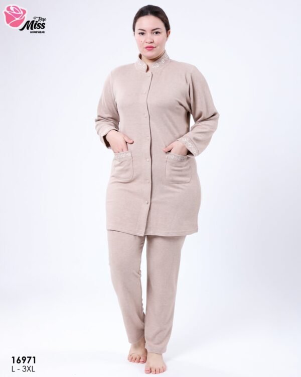 Rose Miss Pyjama tunique boutonnée brodée – Réf 16971 – Beige