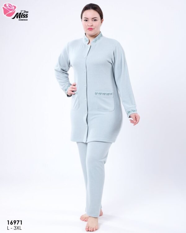 Rose Miss Pyjama tunique boutonnée brodée – Réf 16971 – Vert d'eau