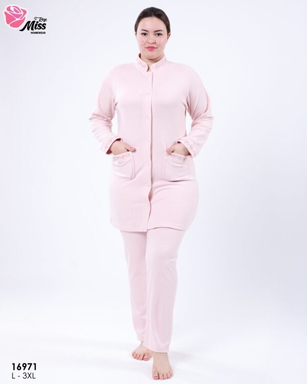 Rose Miss Pyjama tunique boutonnée brodée – Réf 16971 – Rose pâle
