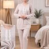 Rose Miss Ensemble pyjama et peignoir 3 pièces – Réf 16978 – Beige clair