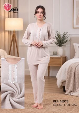 Rose Miss Ensemble pyjama et peignoir 3 pièces – Réf 16978 – Beige clair