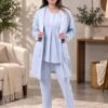 Rose Miss Ensemble pyjama et peignoir 3 pièces – Réf 16978 – Bleu ciel