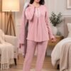 Rose Miss Ensemble pyjama et peignoir 3 pièces – Réf 16978 – Rose