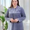 Rose Miss Chemise de nuit longue velours brodée – Réf 16979 – Bleu gris