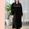 Rose Miss Chemise de nuit longue velours brodée – Réf 16979 – Noir