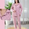 Rose Miss Ensemble pyjama boutonné et veste polaire ceinturée 3 pièces – Réf 16981 – Rose clair