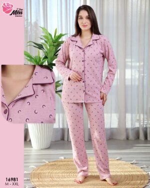 Rose Miss Ensemble pyjama boutonné et veste polaire ceinturée 3 pièces – Réf 16981 – Rose clair