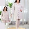 Rose Miss Ensemble pyjama boutonné et veste polaire ceinturée 3 pièces – Réf 16981 – Beige
