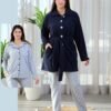 Rose Miss Ensemble pyjama boutonné et veste polaire ceinturée 3 pièces – Réf 16981 – Bleu marine