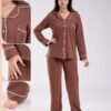 Rose Miss Pyjama boutonné passepoil blanc – Réf 16983 – Marron