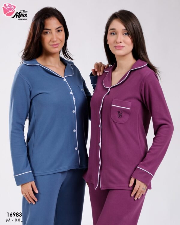 Rose Miss Pyjama boutonné passepoil blanc – Réf 16983 – Bleu
