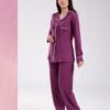 Rose Miss Pyjama boutonné passepoil blanc – Réf 16983 – Prune