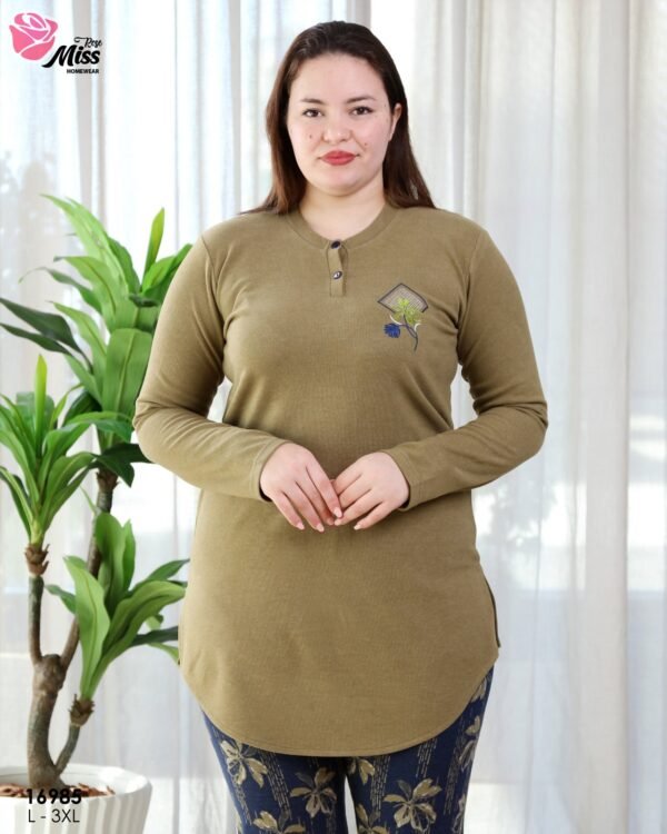 Rose Miss Pyjama tunique brodée – Réf 16985 – Vert kaki