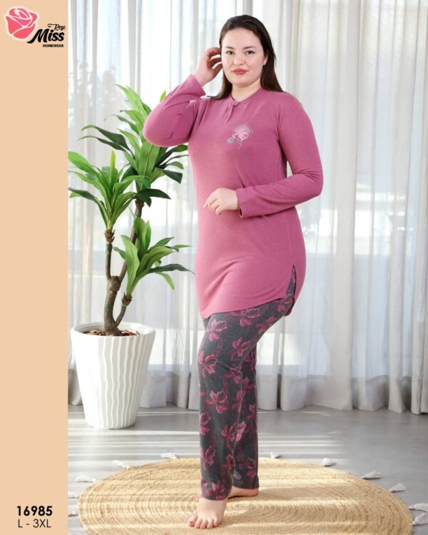 Rose Miss Pyjama tunique brodée – Réf 16985 – Framboise