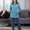 Rose Miss Pyjama boutonné à carreaux – Réf 16986 – Turquoise