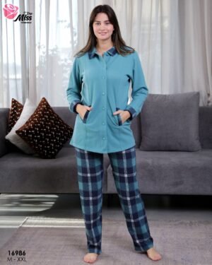 Rose Miss Pyjama boutonné à carreaux – Réf 16986 – Turquoise