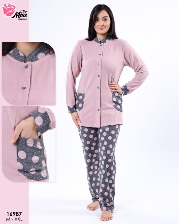 Rose Miss Pyjama boutonné à pois – Réf 16987 – Vieux rose