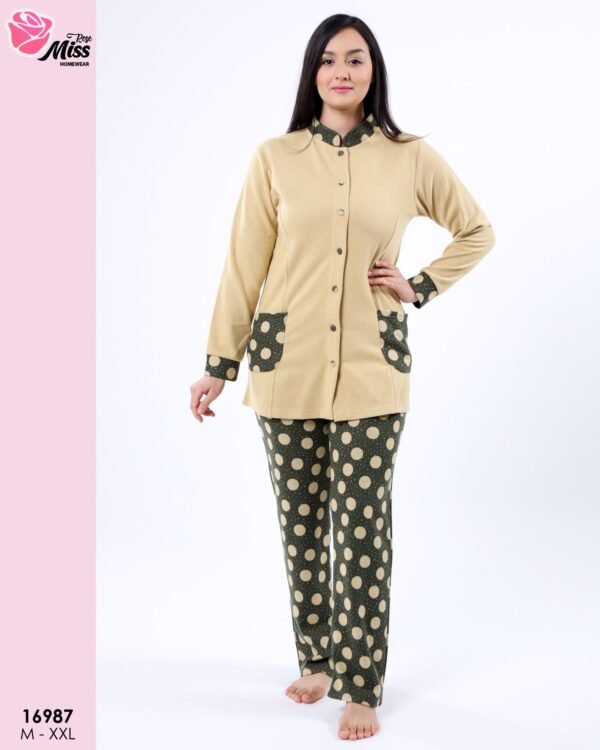 Rose Miss Pyjama boutonné à pois – Réf 16987 – Jaune pâle