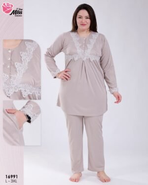 Rose Miss Pyjama tunique dentelle – Réf 16991 – Taupe