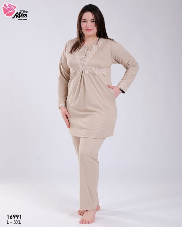Rose Miss Pyjama tunique dentelle – Réf 16991 – Beige