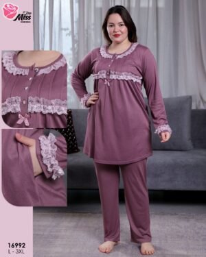 Rose Miss Pyjama tunique dentelle – Réf 16992 – Prune