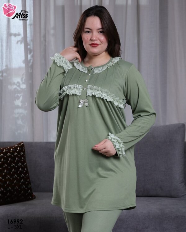 Rose Miss Pyjama tunique dentelle – Réf 16992 – Vert sauge
