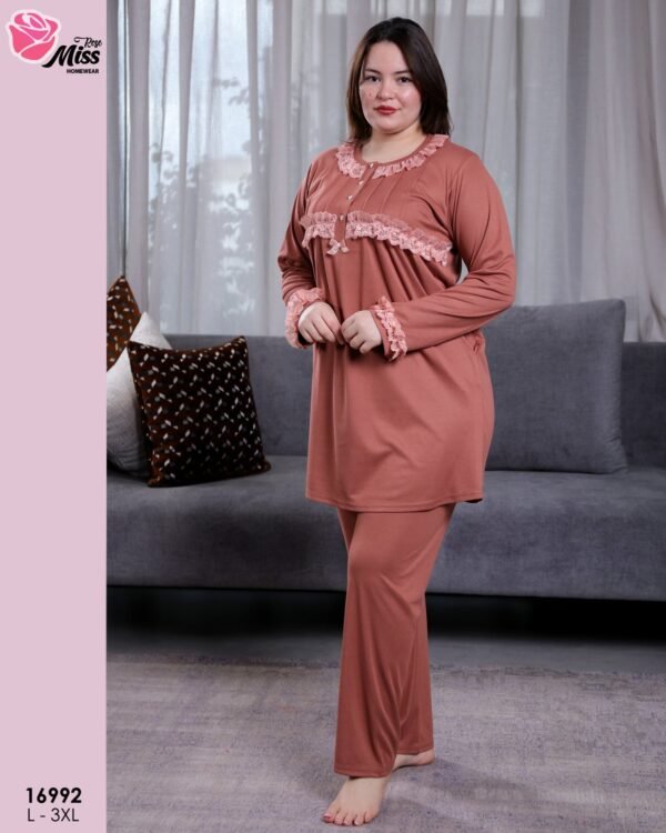 Rose Miss Pyjama tunique dentelle – Réf 16992 – Rouille