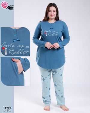 Rose Miss Pyjama tunique imprimé – Réf 16999 – Bleu pétrole