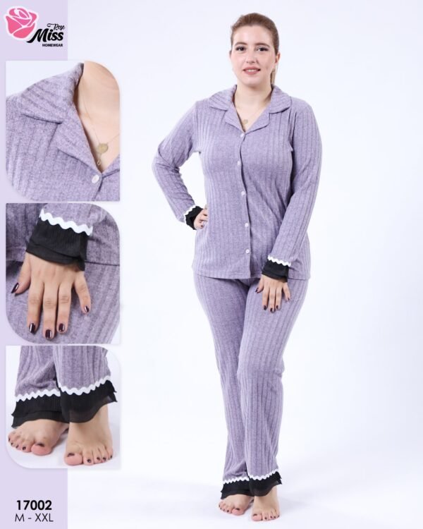 Rose Miss Pyjama boutonné côtelé – Réf 17002 – Lilas