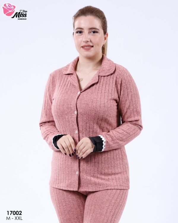 Rose Miss Pyjama boutonné côtelé – Réf 17002 – Vieux rose