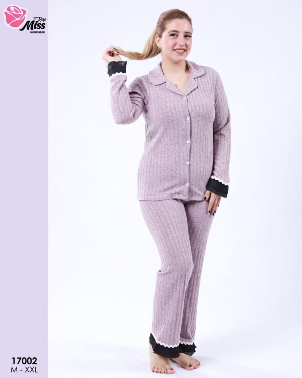 Rose Miss Pyjama boutonné côtelé – Réf 17002 – Mauve