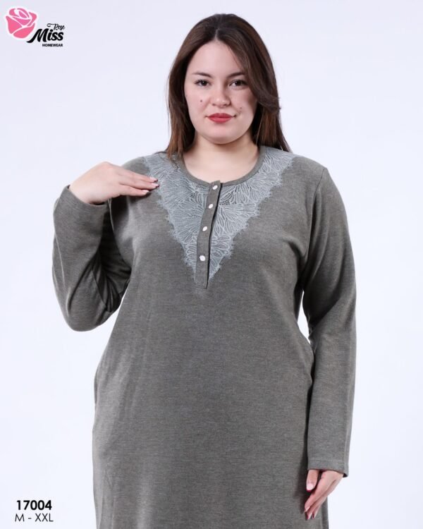 Rose Miss Chemise de nuit longue brodée – Réf 17004 – Gris