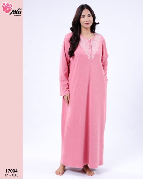 Rose Miss Chemise de nuit longue brodée – Réf 17004 – Rose