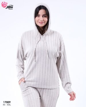 Rose Miss Pyjama côtelé à capuche – Réf 17009 – Beige
