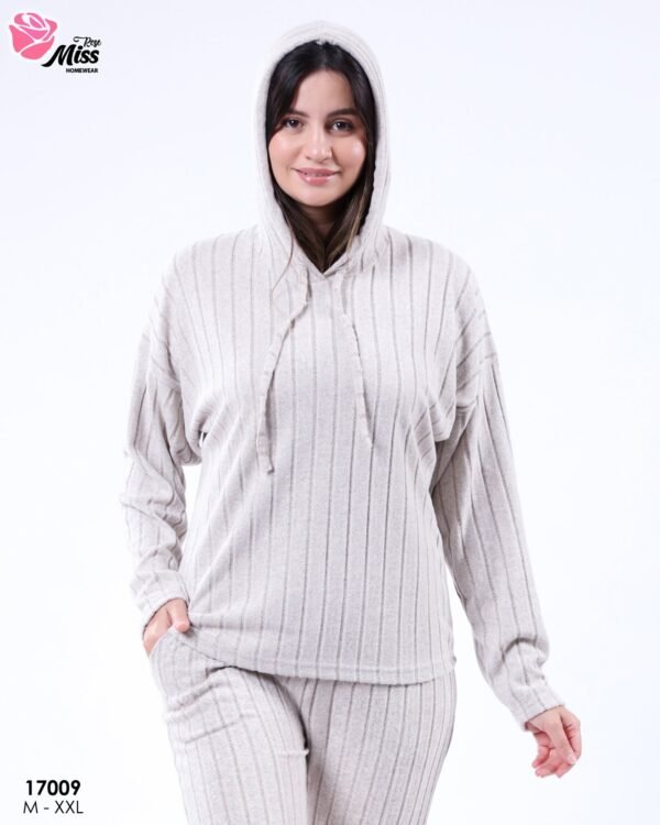 Rose Miss Pyjama côtelé à capuche – Réf 17009 – Beige