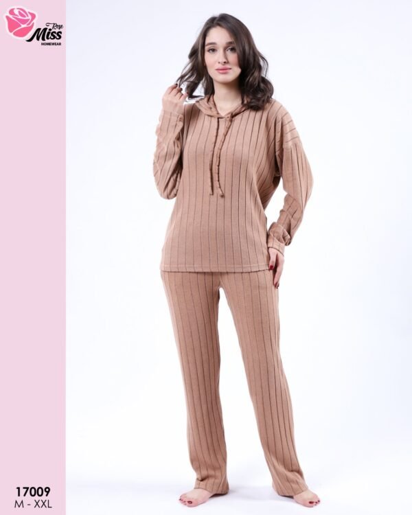 Rose Miss Pyjama côtelé à capuche – Réf 17009 – Camel