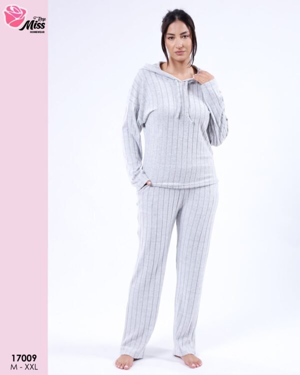 Rose Miss Pyjama côtelé à capuche – Réf 17009 – Gris clair