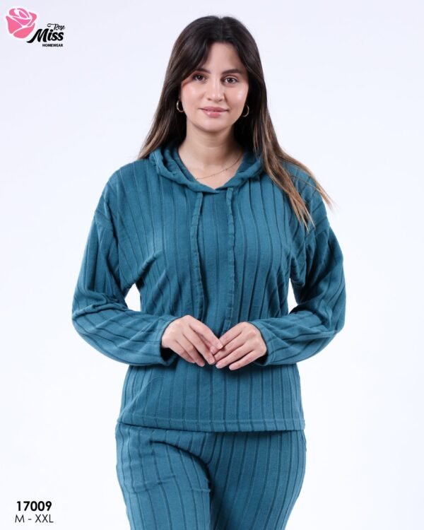 Rose Miss Pyjama côtelé à capuche – Réf 17009 – Bleu pétrole