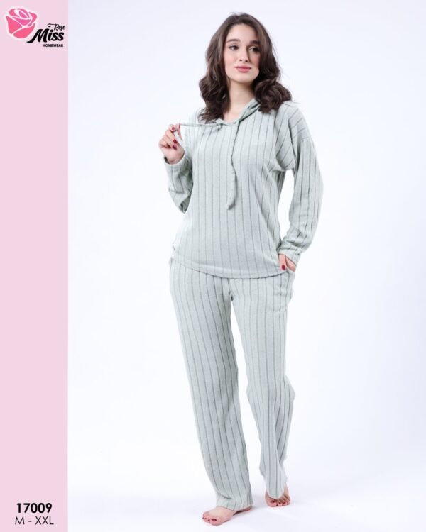 Rose Miss Pyjama côtelé à capuche – Réf 17009 – Vert d'eau