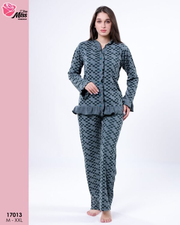 Rose Miss Pyjama boutonné à volants damier – Réf 17013 – Vert pétrole
