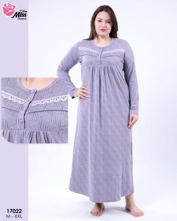 Rose Miss Chemise de nuit longue jacquard – Réf 17022 – Lilas