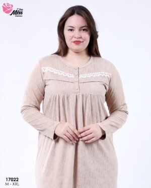 Rose Miss Chemise de nuit longue jacquard – Réf 17022 – Beige
