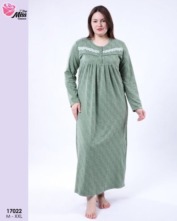 Rose Miss Chemise de nuit longue jacquard – Réf 17022 – Vert sauge