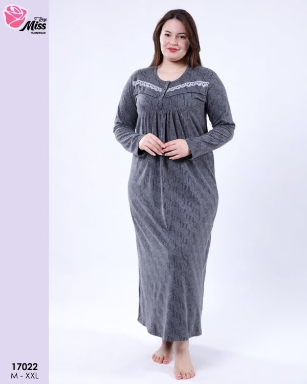 Rose Miss Chemise de nuit longue jacquard – Réf 17022 – Gris anthracite