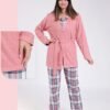 Rose Miss Ensemble pyjama à carreaux et gilet 3 pièces – Réf 17023 – Corail