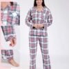 Rose Miss Ensemble pyjama à carreaux et gilet 3 pièces – Réf 17023 – Rose et bleu
