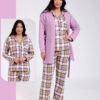 Rose Miss Ensemble pyjama à carreaux et gilet 3 pièces – Réf 17023 – Lilas et jaune