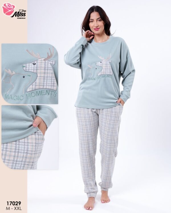 Rose Miss Ensemble pyjama polaire et veste fourrure 3 pièces – Réf 17029 – Vert d'eau